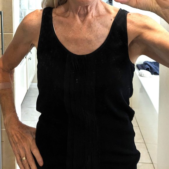 Banana Republic stretch black cotton/silk-trim sleeveless scoop tank top Sz L-XL - Picture 3 of 9